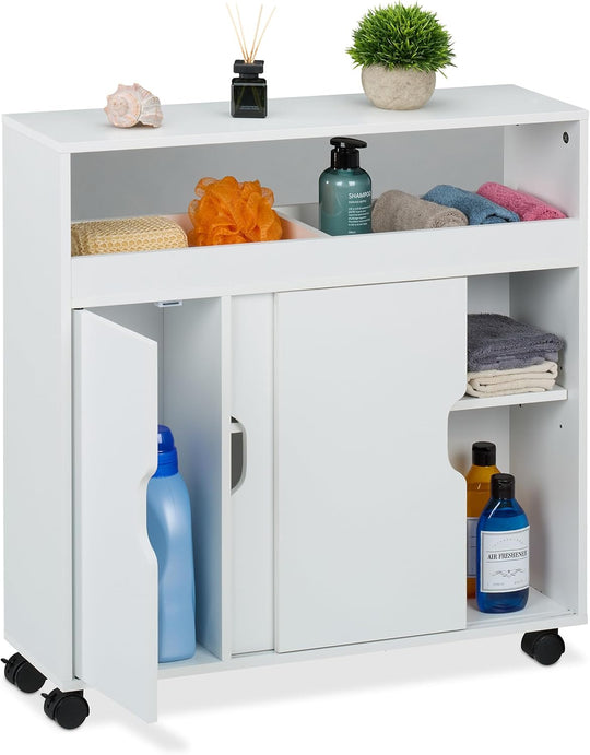Slim Rolling Cabinet 3 Compartments 2 Shelves 71x70x20