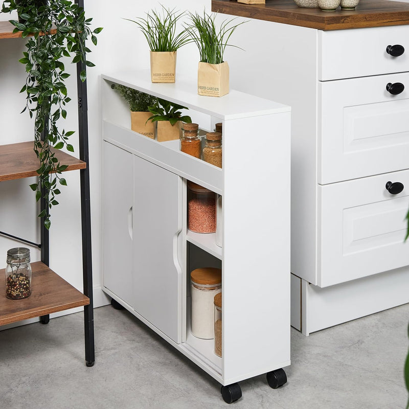 Slim Rolling Cabinet 3 Compartments 2 Shelves 71x70x20