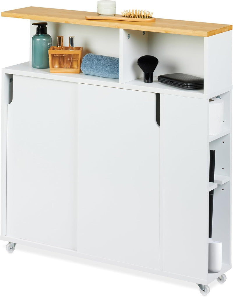Slim Rolling Cart Toilet Brush Holder 79x17x75CM