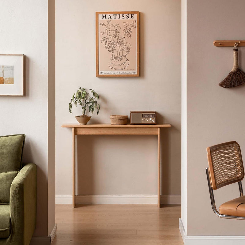 Slim Solid Oak Console Table for Entryway Narrow