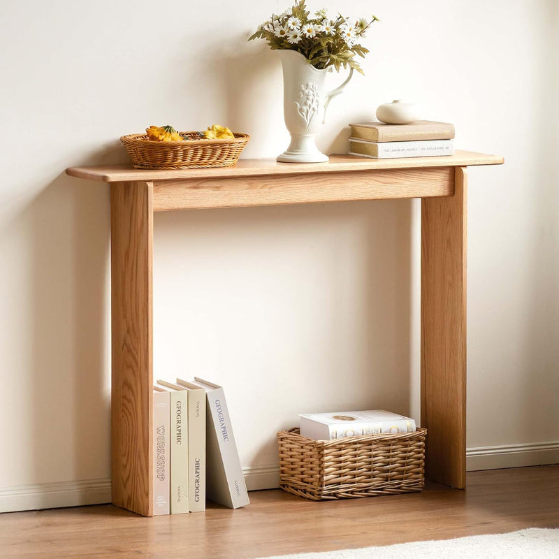 Slim Solid Oak Console Table for Entryway Narrow
