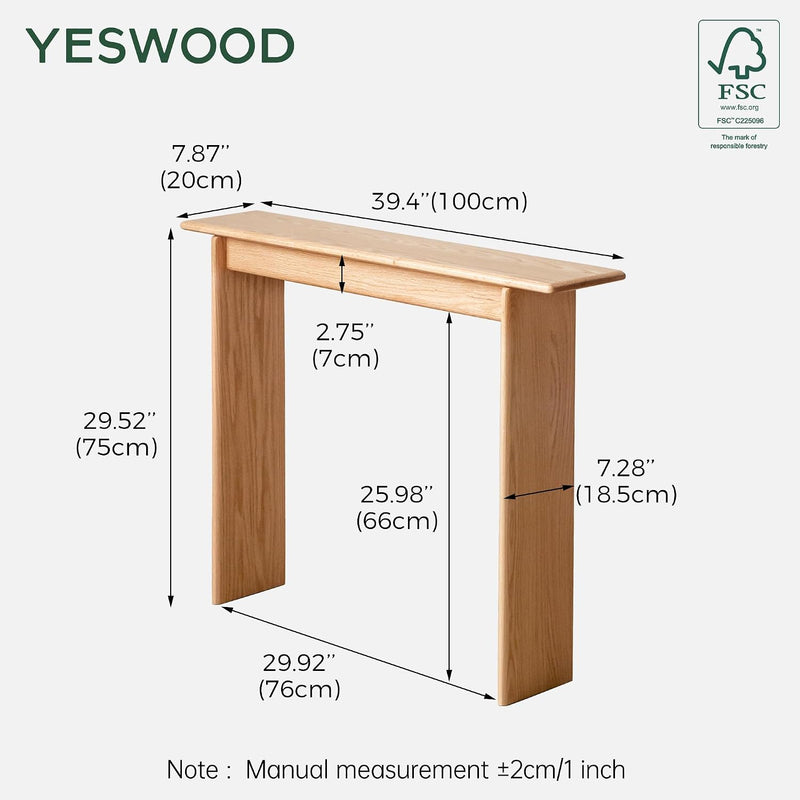 Slim Solid Oak Console Table for Entryway Narrow