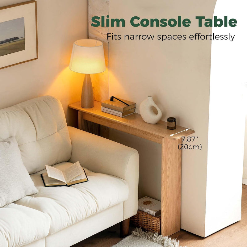 Slim Solid Oak Console Table for Entryway Narrow