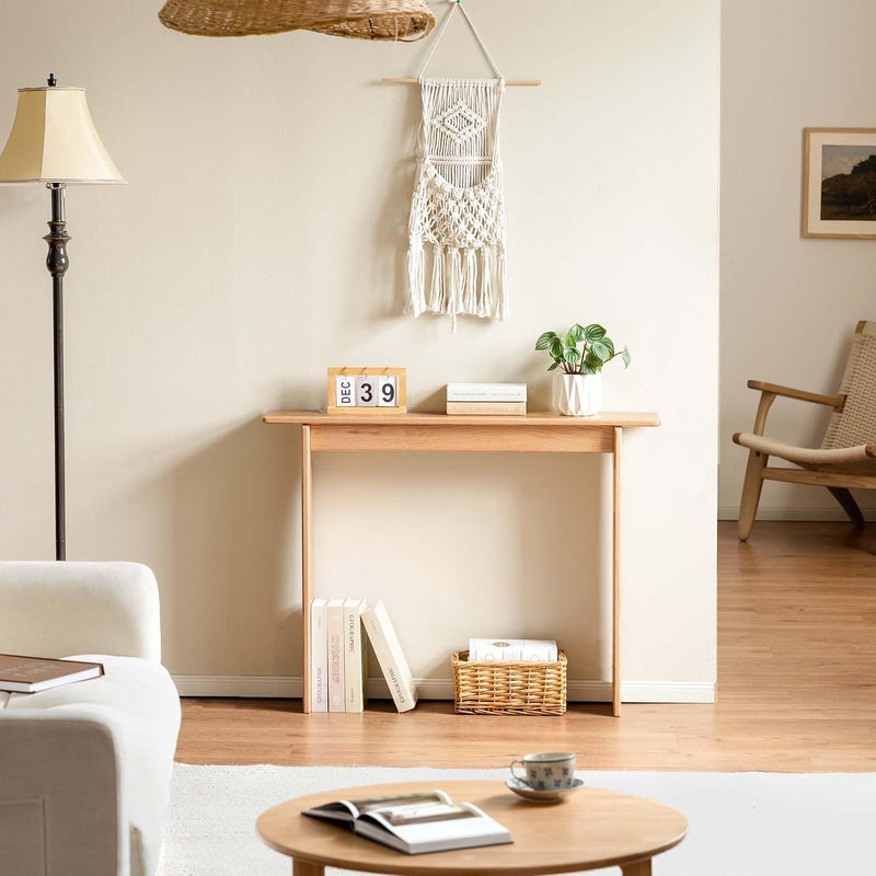 Slim Solid Oak Console Table for Entryway Narrow