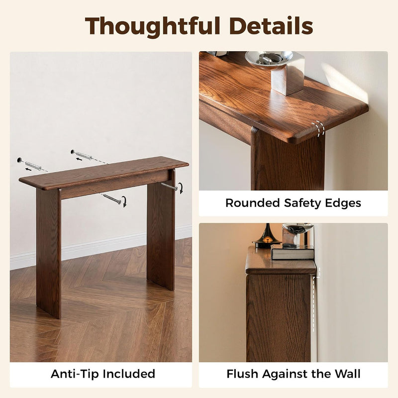 Slim Solid Oak Console Table for Entryway Narrow