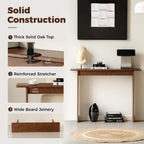 Slim Solid Oak Console Table for Entryway Narrow