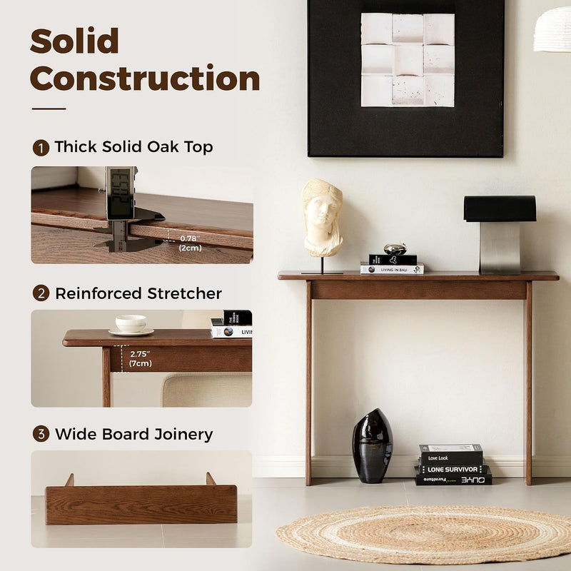 Slim Solid Oak Console Table for Entryway Narrow