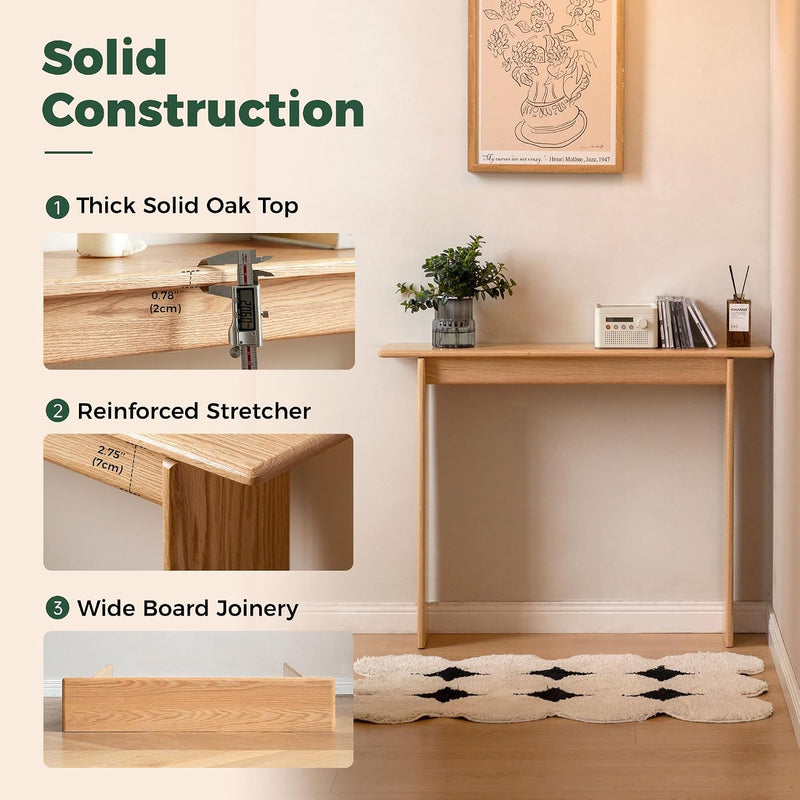 Slim Solid Oak Console Table for Entryway Narrow