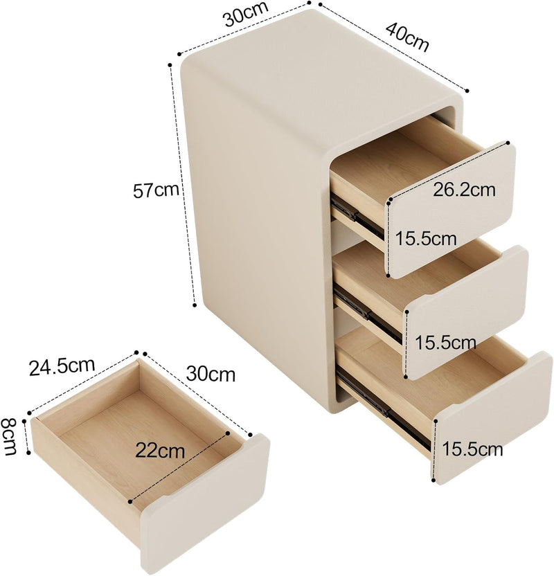 Small Bedside Table Slim with 2 Drawers Assembled