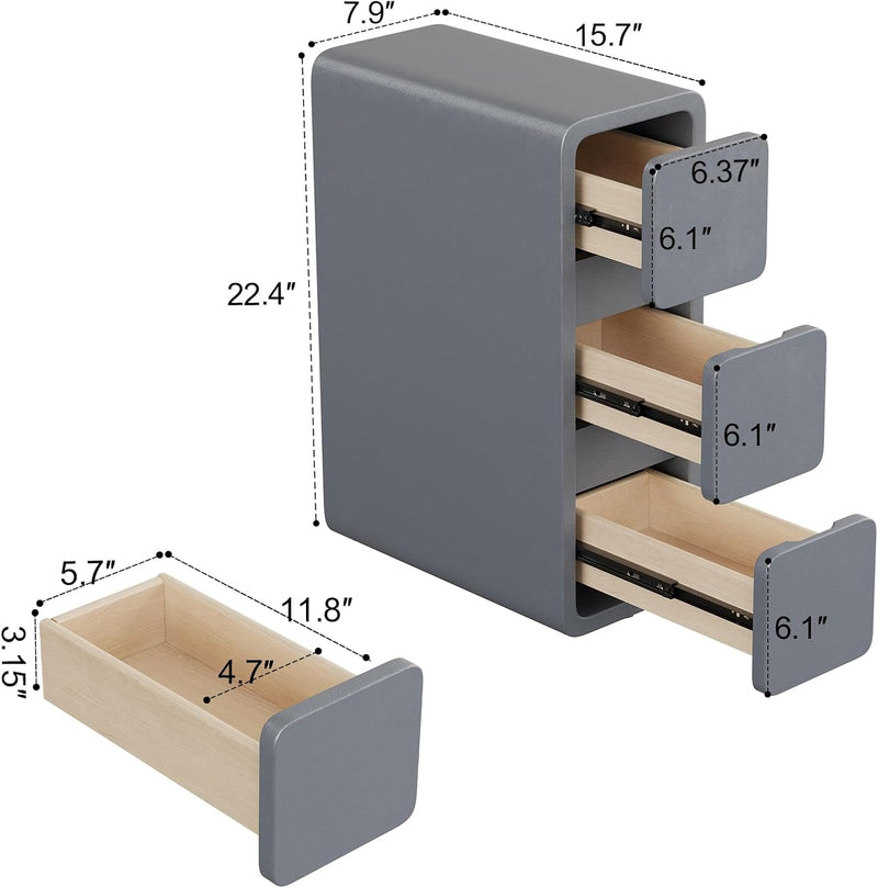 Small Bedside Table Slim with 2 Drawers Assembled