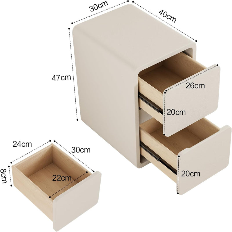 Small Bedside Table Slim with 2 Drawers Assembled