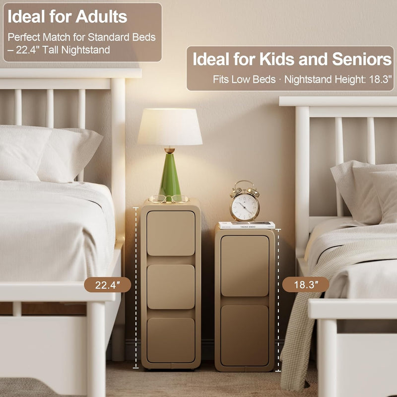 Small Bedside Table Slim with 2 Drawers Assembled