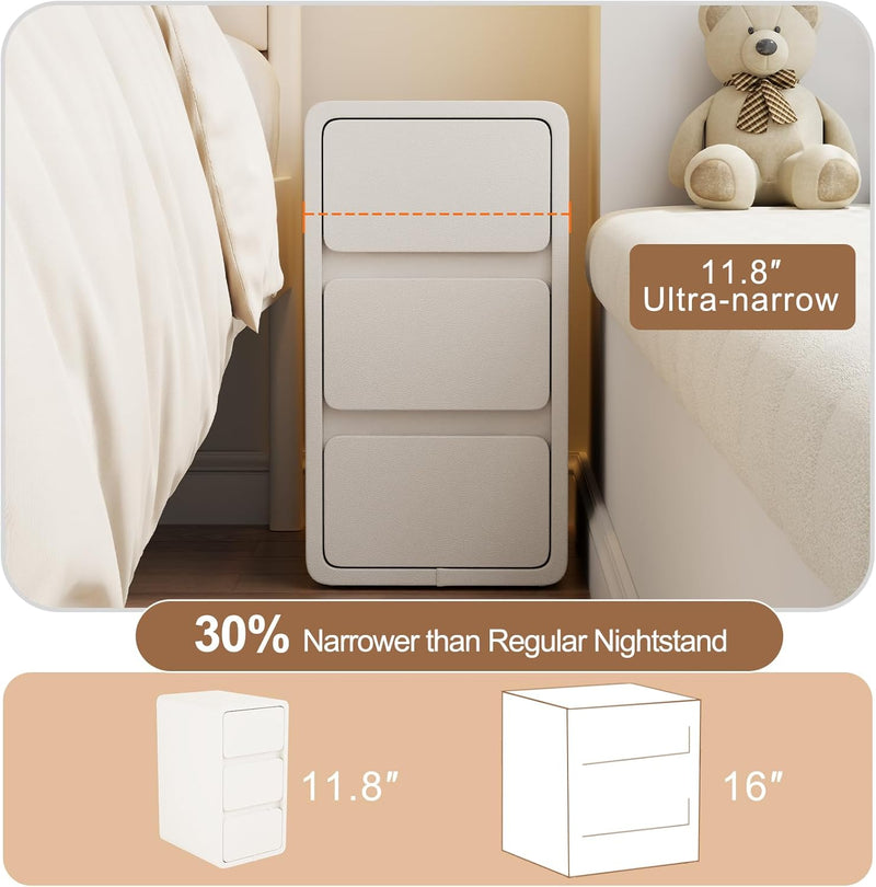 Small Bedside Table Slim with 2 Drawers Assembled