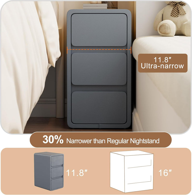 Small Bedside Table Slim with 2 Drawers Assembled