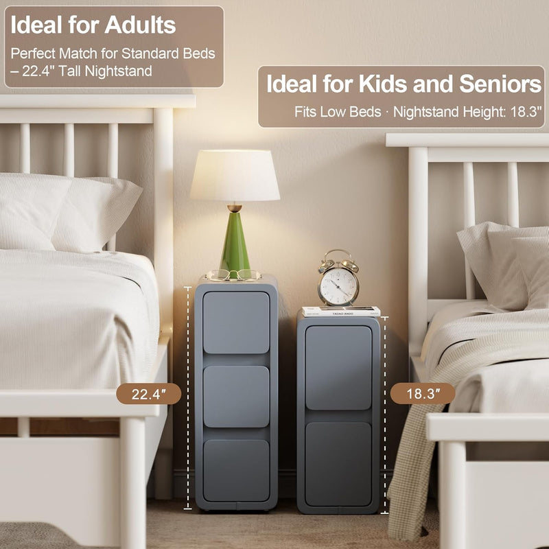 Small Bedside Table Slim with 2 Drawers Assembled
