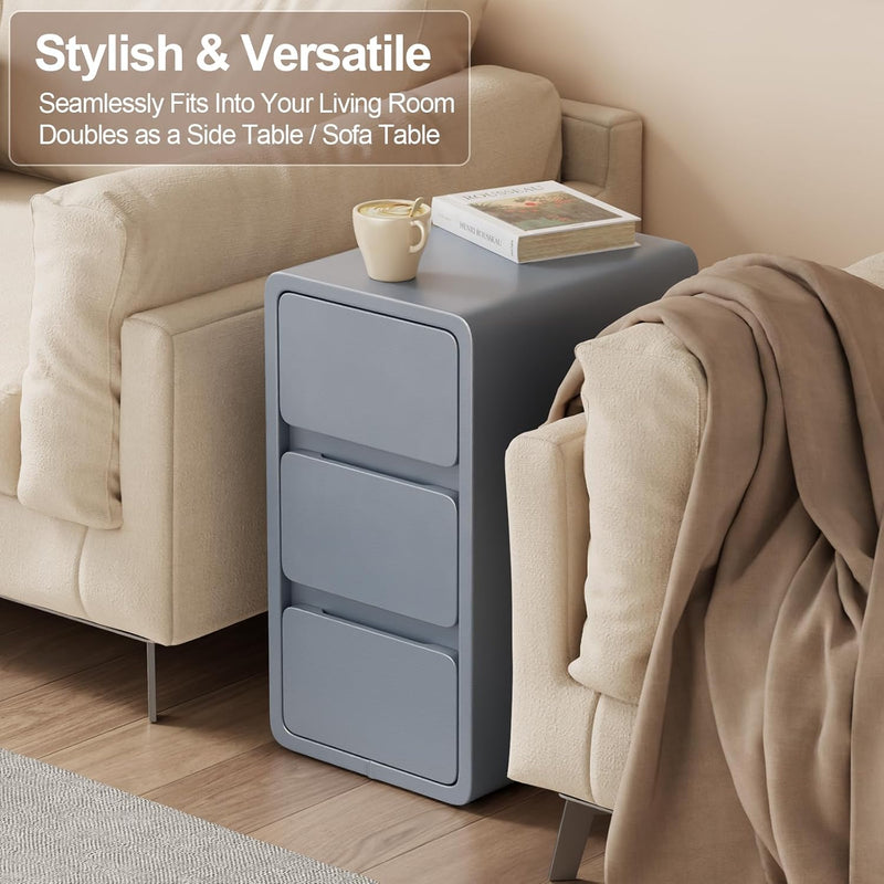 Small Bedside Table Slim with 2 Drawers Assembled