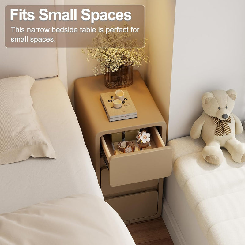Small Bedside Table Slim with 2 Drawers Assembled
