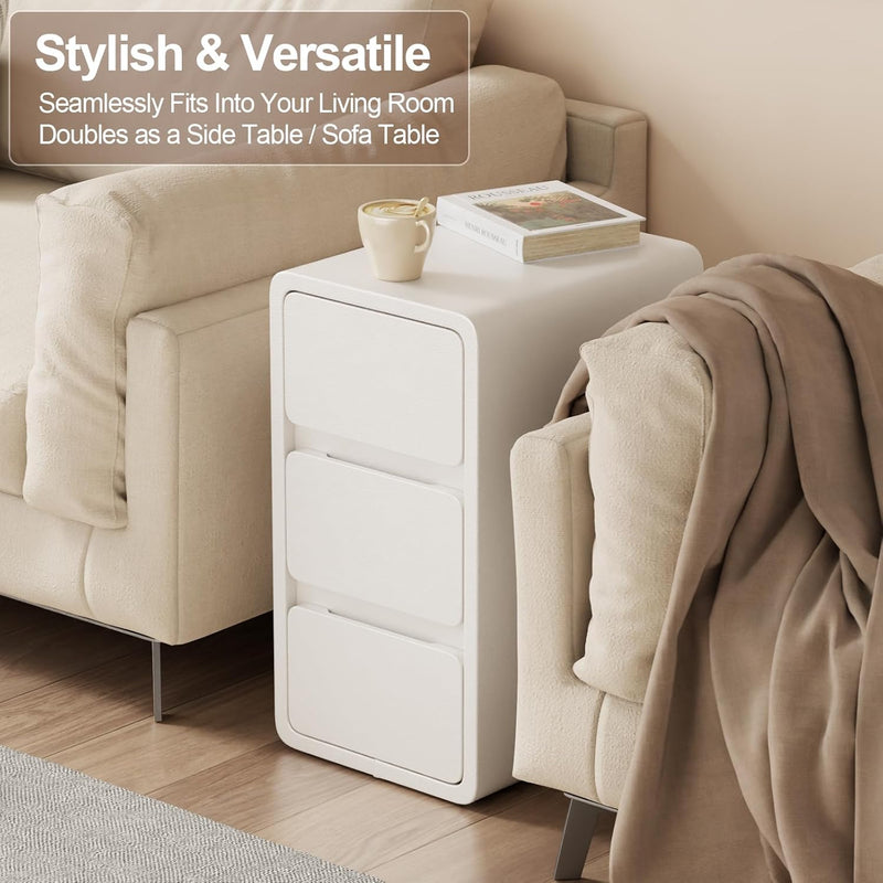 Small Bedside Table Slim with 2 Drawers Assembled