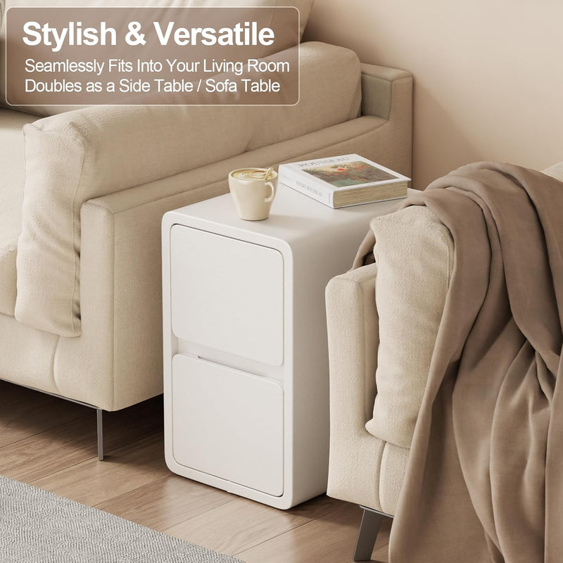 Small Bedside Table Slim with 2 Drawers Assembled