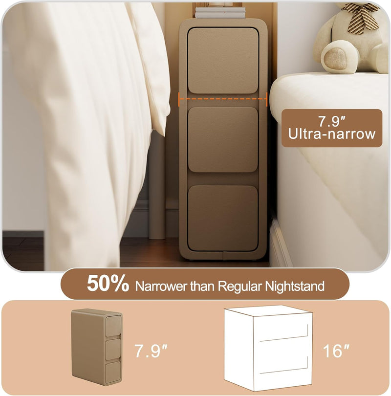 Small Bedside Table Slim with 2 Drawers Assembled