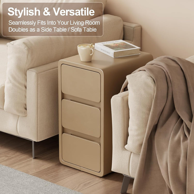Small Bedside Table Slim with 2 Drawers Assembled