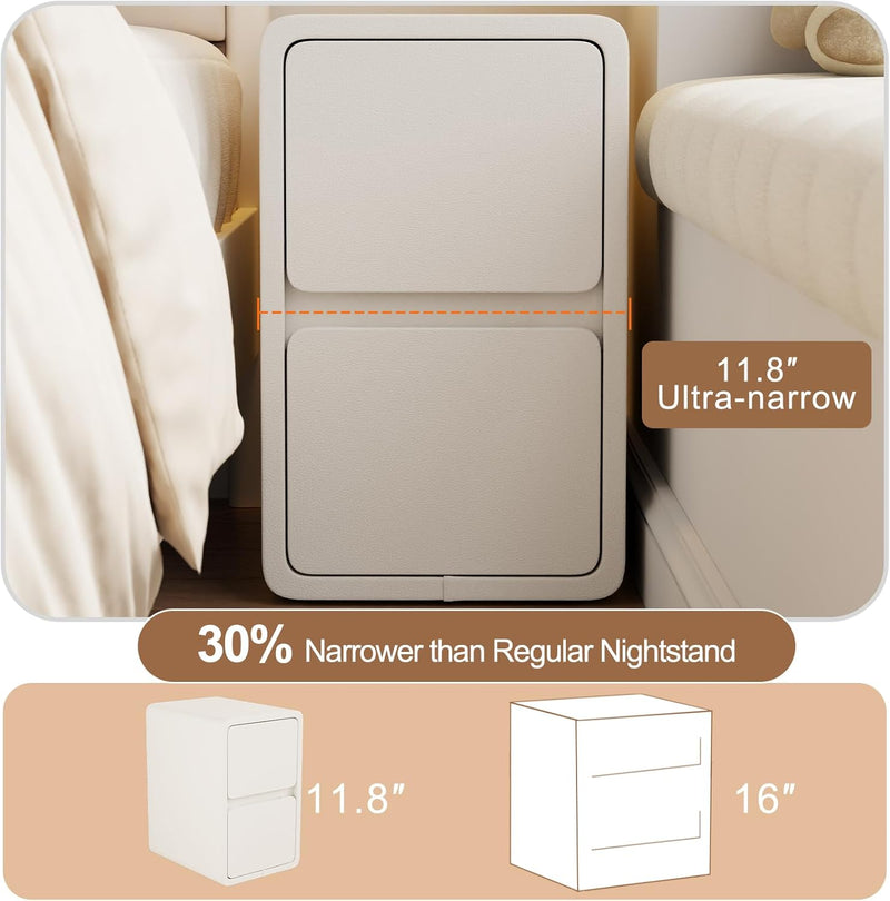 Small Bedside Table Slim with 2 Drawers Assembled