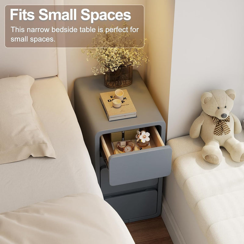 Small Bedside Table Slim with 2 Drawers Assembled