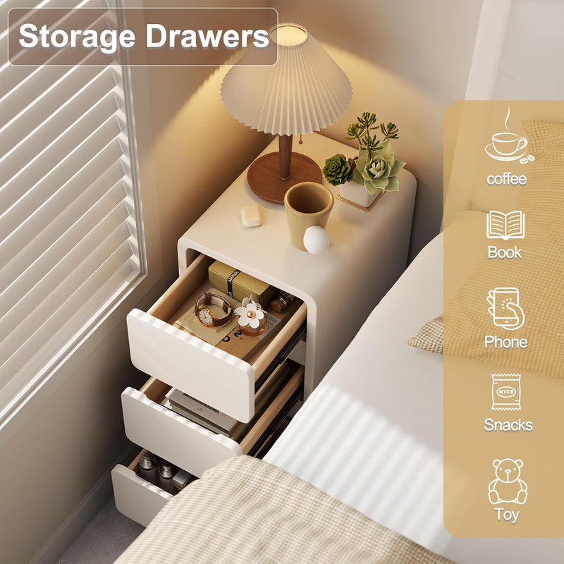 Small Bedside Table Slim with 2 Drawers Assembled