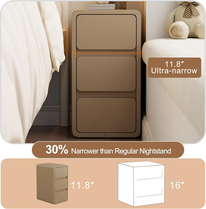 Small Bedside Table Slim with 2 Drawers Assembled