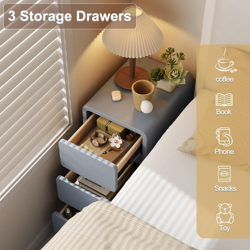 Small Bedside Table Slim with 2 Drawers Assembled