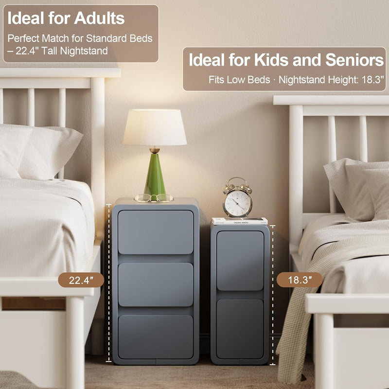 Small Bedside Table Slim with 2 Drawers Assembled