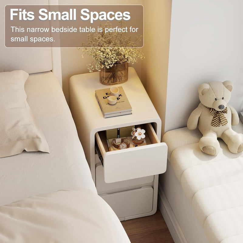 Small Bedside Table Slim with 2 Drawers Assembled
