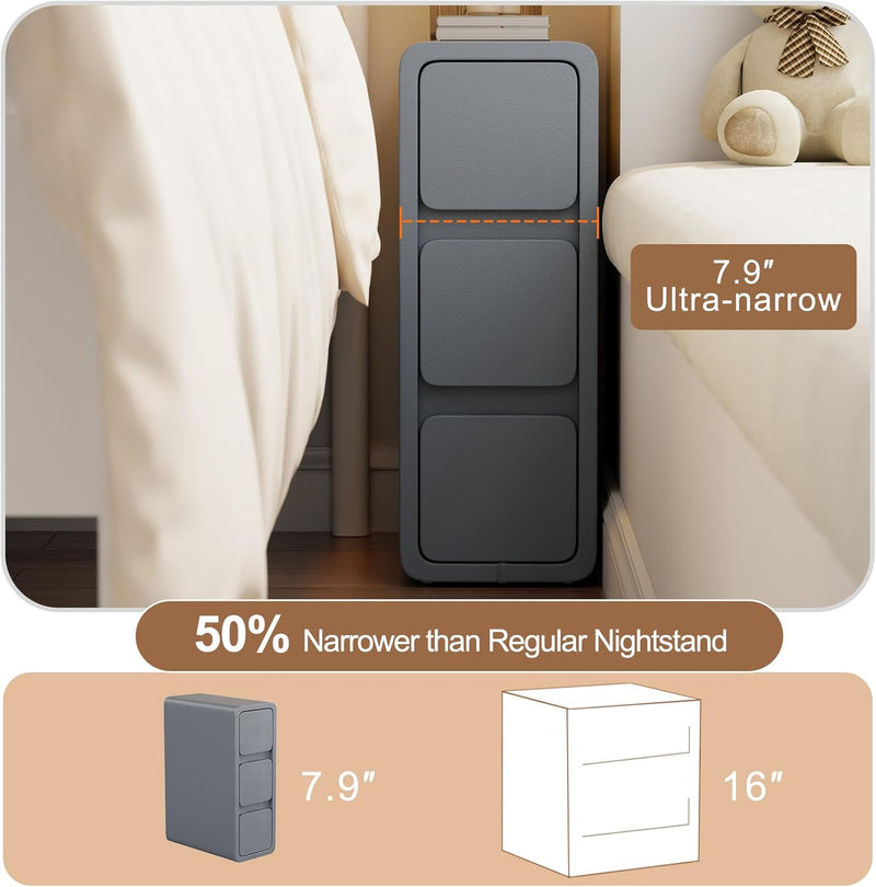 Small Bedside Table Slim with 2 Drawers Assembled