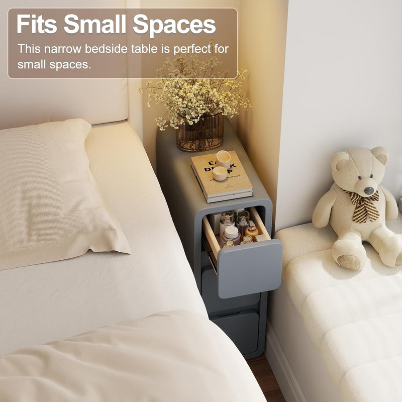 Small Bedside Table Slim with 2 Drawers Assembled