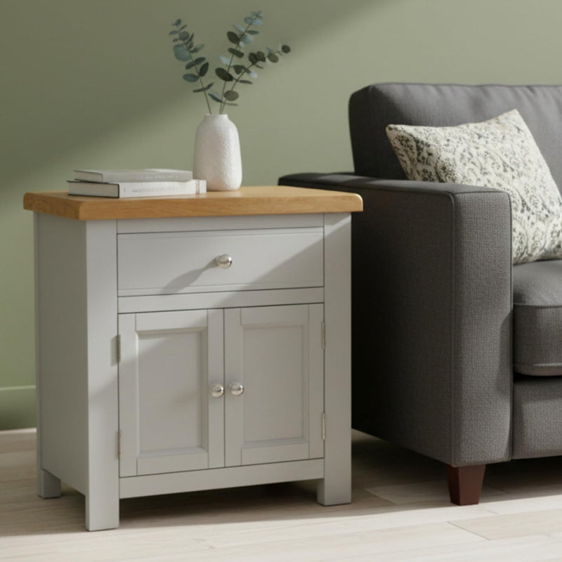 Small Cabinet with Drawer Painted Storage Oak Top