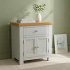Small Cabinet with Drawer Painted Storage Oak Top