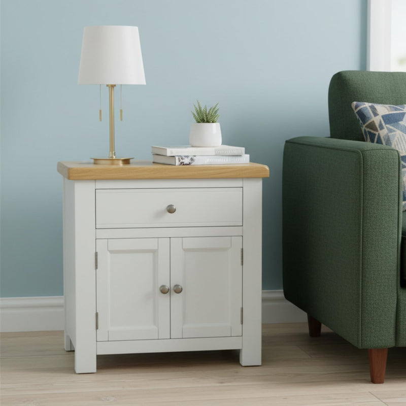 Small Cabinet with Drawer Painted Storage Oak Top