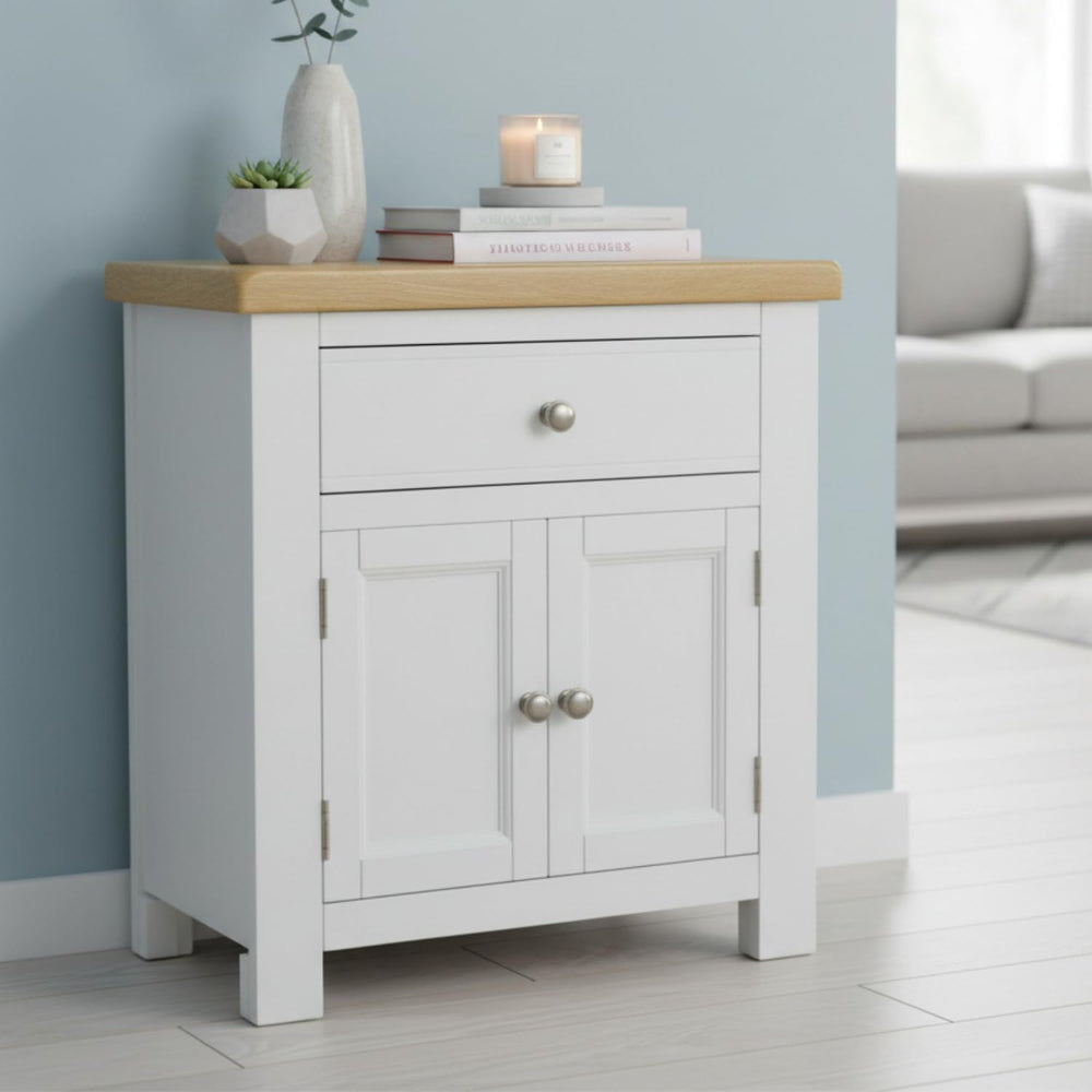 Small Cabinet with Drawer Painted Storage Oak Top