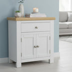 Small Cabinet with Drawer Painted Storage Oak Top