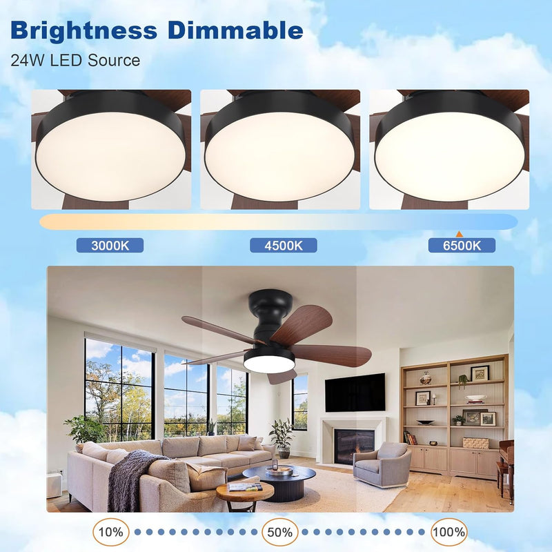 Ceiling Fan with Lights: 28-Inch Flush Mount Light