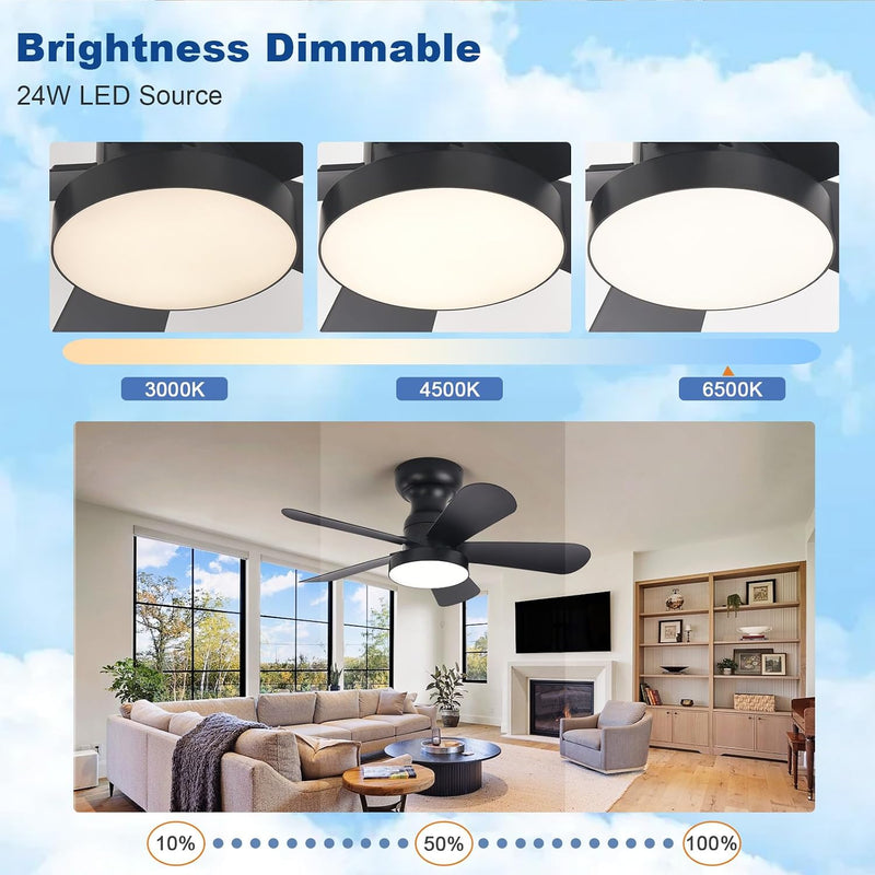 Ceiling Fan with Lights: 28-Inch Flush Mount Light