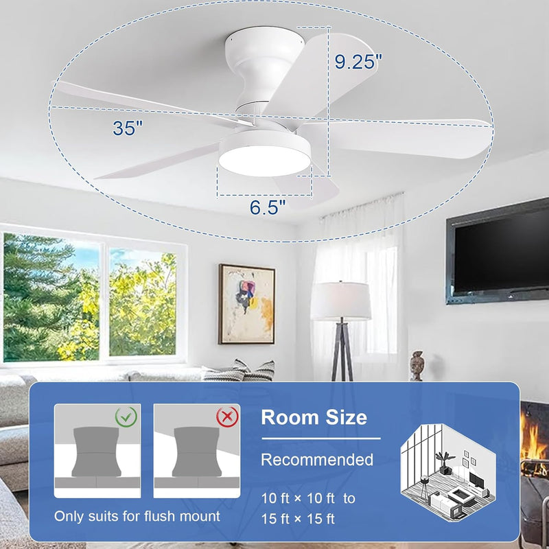 Ceiling Fan with Lights: 28-Inch Flush Mount Light