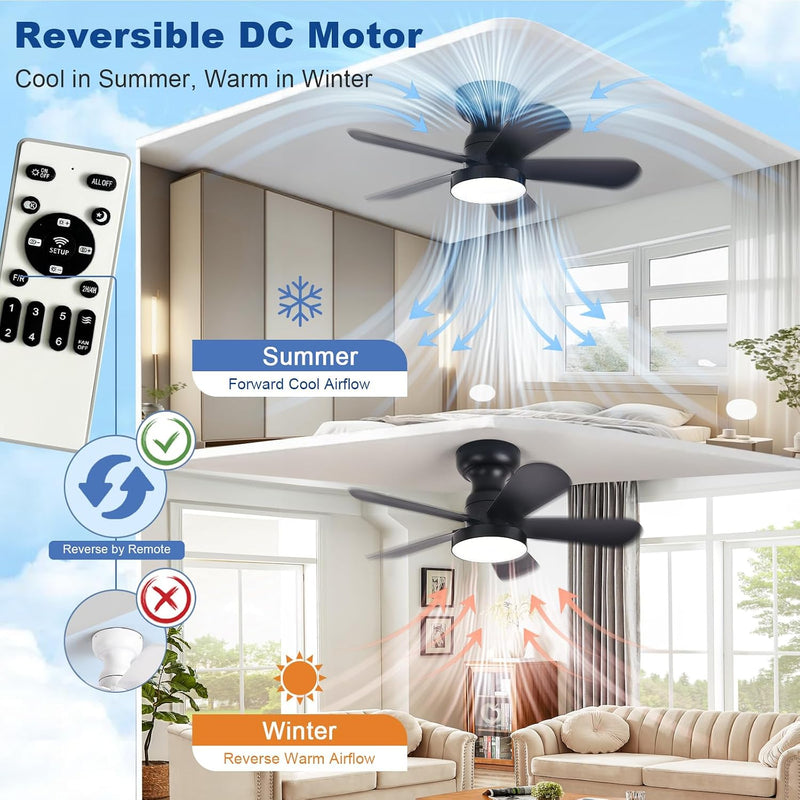 Ceiling Fan with Lights: 28-Inch Flush Mount Light