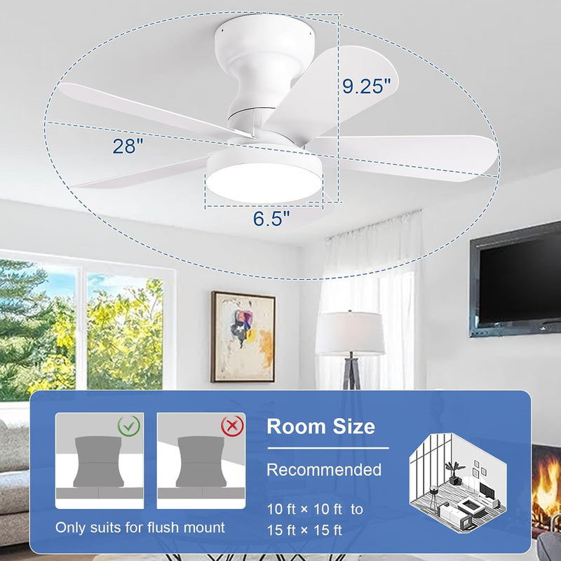 Ceiling Fan with Lights: 28-Inch Flush Mount Light