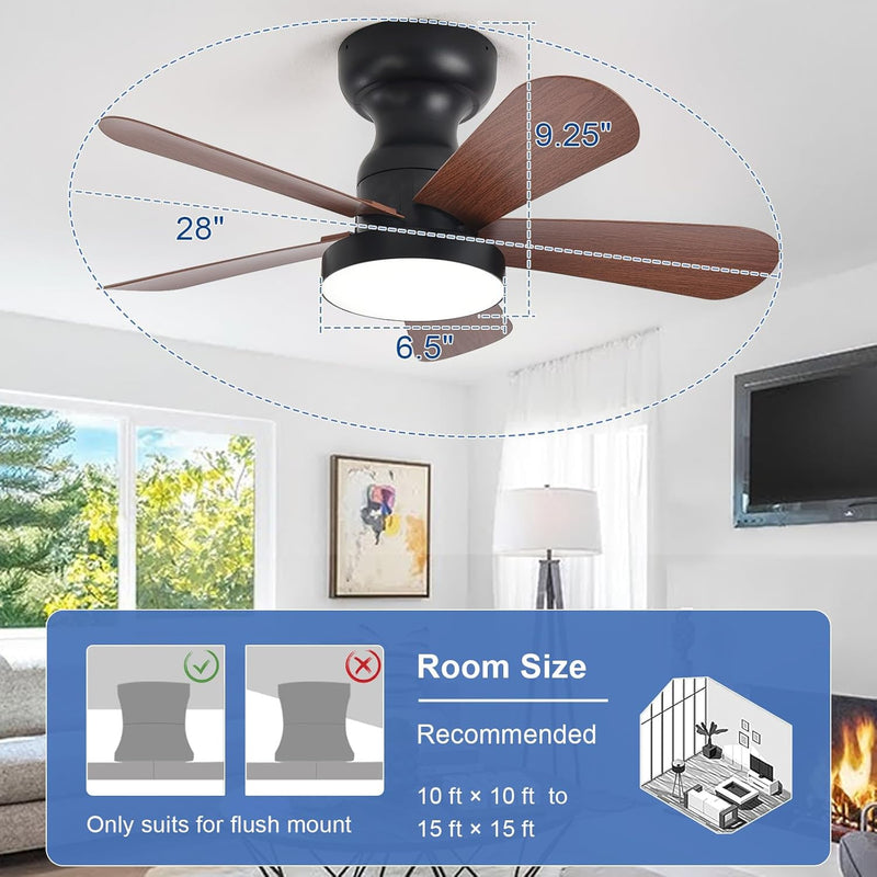 Ceiling Fan with Lights: 28-Inch Flush Mount Light