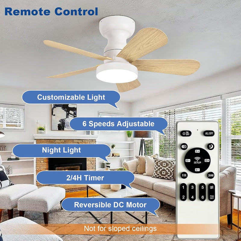 Ceiling Fan with Lights: 28-Inch Flush Mount Light