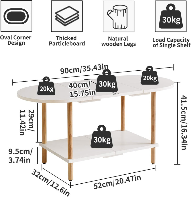 Small Coffee Table Living Room Wooden with 2