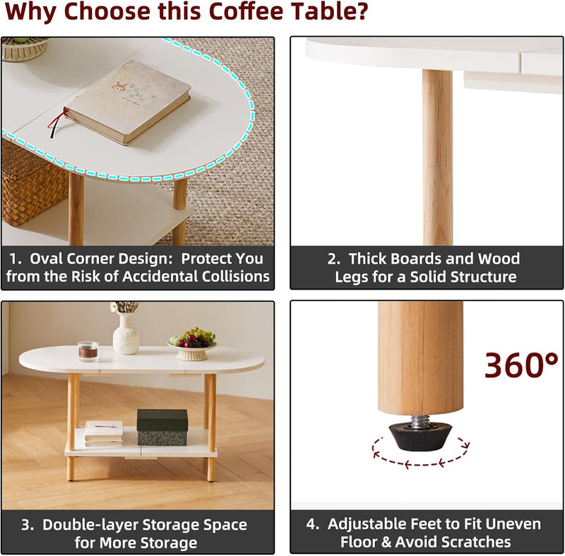 Small Coffee Table Living Room Wooden with 2