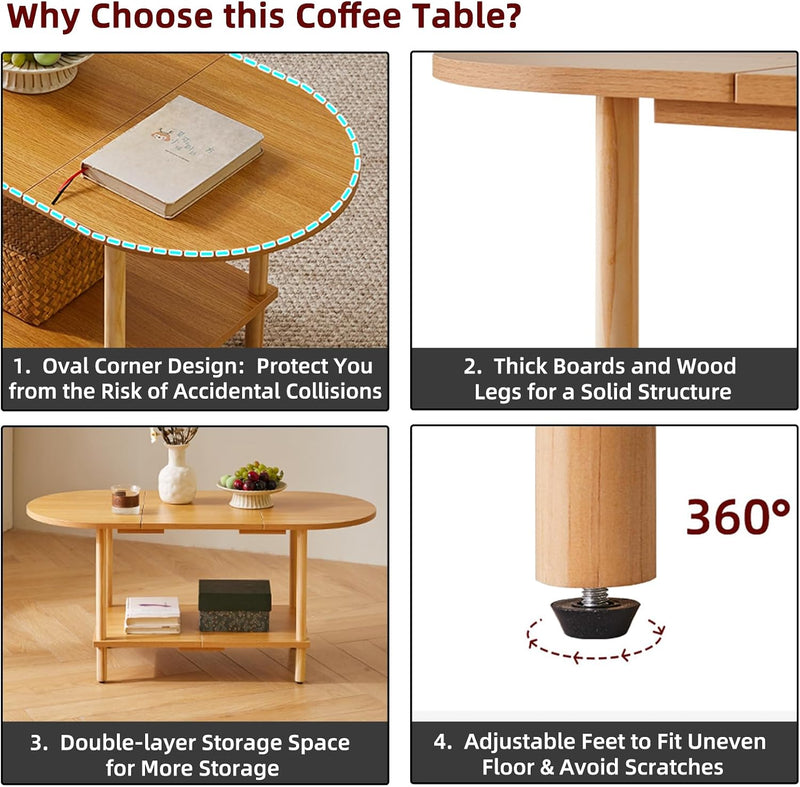 Small Coffee Table Living Room Wooden with 2