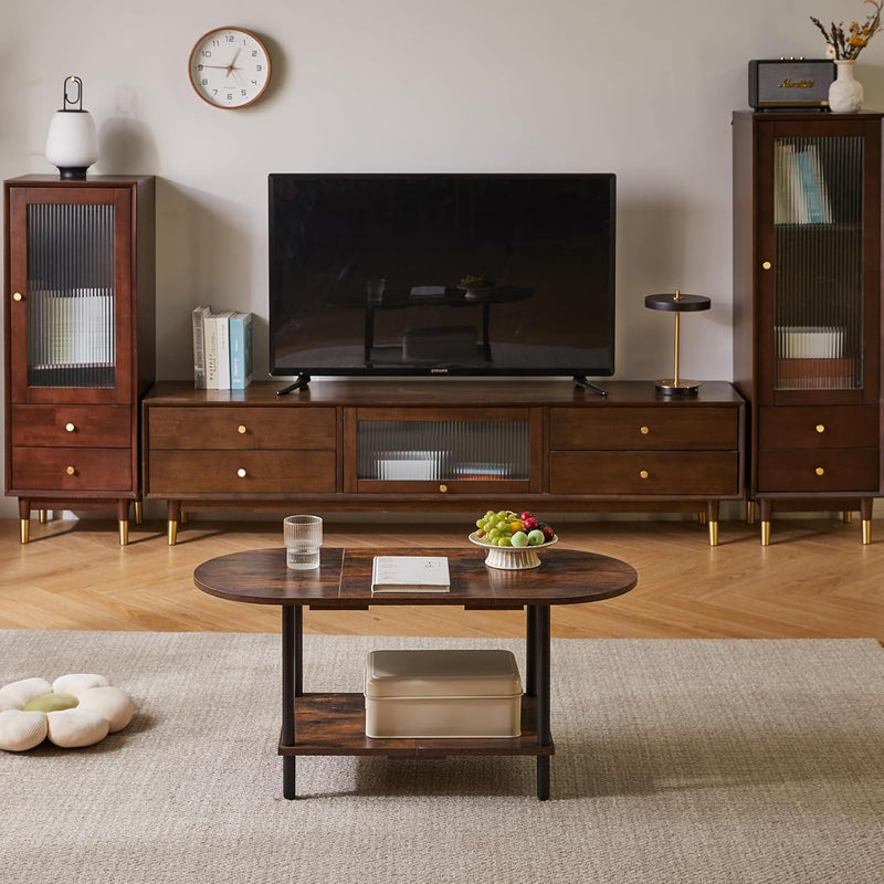Small Coffee Table Living Room Wooden with 2